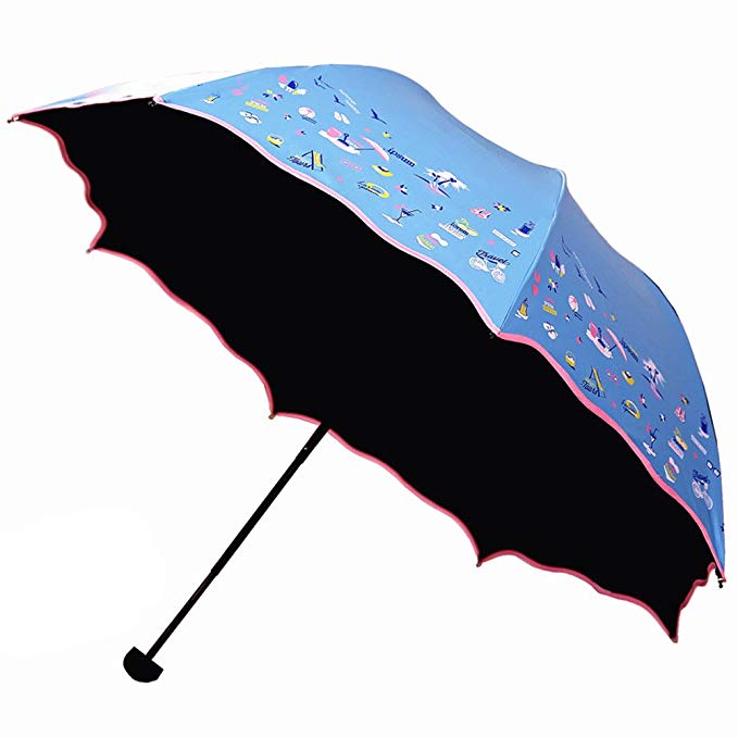 Singring Perfect Travel UPF 40+ UV Umbrella 45-inch Windproof Rain Resistant Umbrella 3 Fold Umbrella