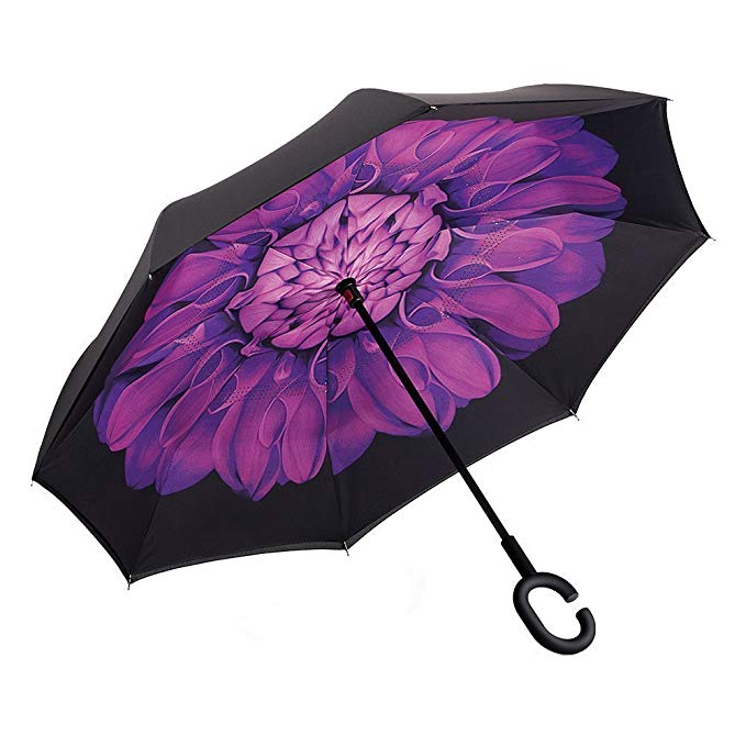 Aweoods Inverted Umbrella Windproof Reverse Folding Double Layer Travel Umbrella with C Shape Handle