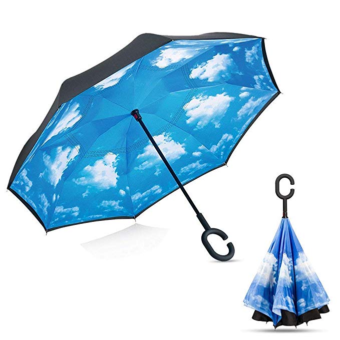 Amagoing Car Inverted Umbrella Double Layer Windproof Reverse Umbrella for Rain Sun