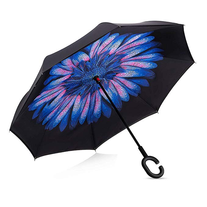 CCTRO Double Layer Inverted Umbrella Cars Reverse Umbrella, Windproof UV Protection Big Straight Umbrella Inside Out Travel Umbrella for Car Rain Outdoor With C-Shaped Handle