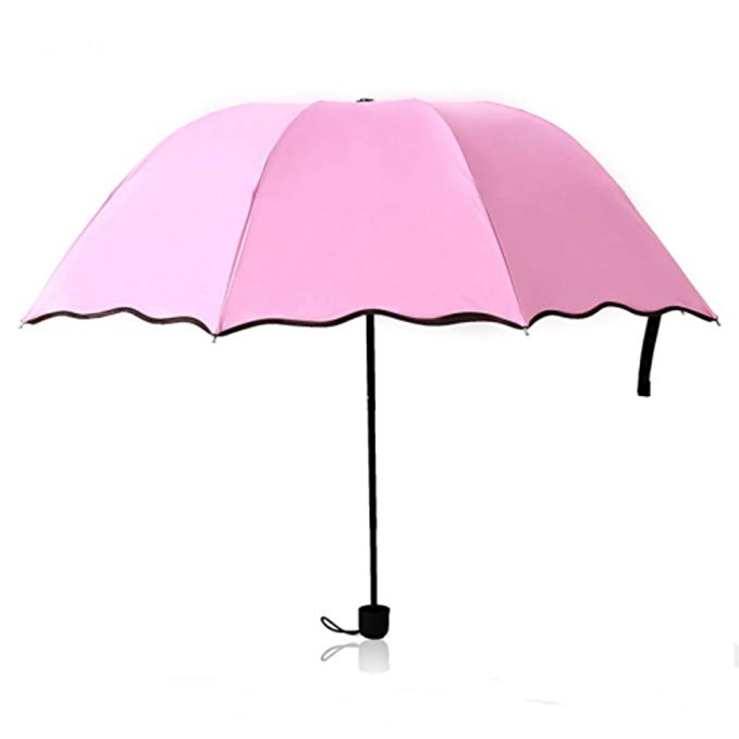 Chang Ning Water Touched-Flowers Appear Creative Sun Rain Black Base Lotus Leaves Wave Portable Foldable Umbrella (4 Colors)