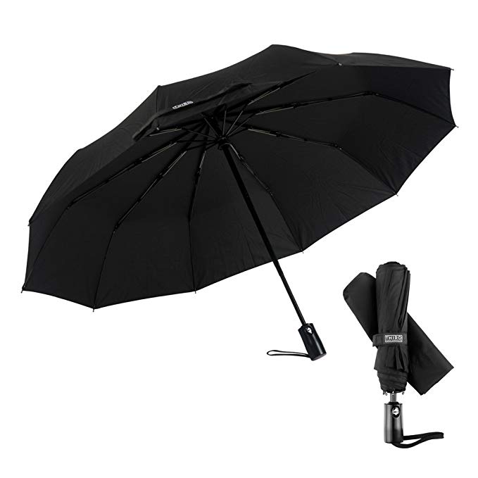 Third Floor Umbrellas Compact Lightweight 46 Inch Automatic Open and Close 210T Teflon 10-Panel Folding Sturdy Travel Windproof Umbrella with Safe Lock Shaft, Black