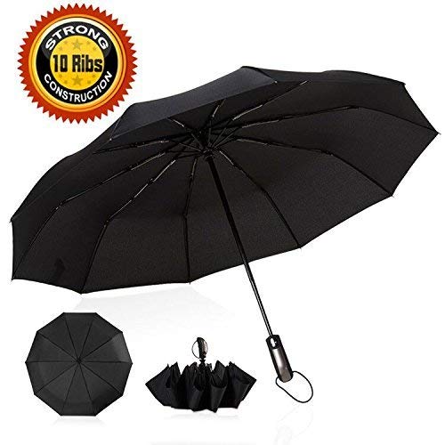 Bukm Travel Umbrella, Upgraded 10 Ribs Strong Construction Windproof Golf Umbrella, Compact Umbrella with Teflon Coating,Auto Open Close