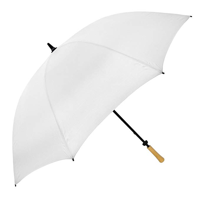 Strombergbrand The Hole In One Golf Umbrella; Lightweight Manual Open Umbrella; Large Full Size Umbrella with Wood Handle For Men and Women, White