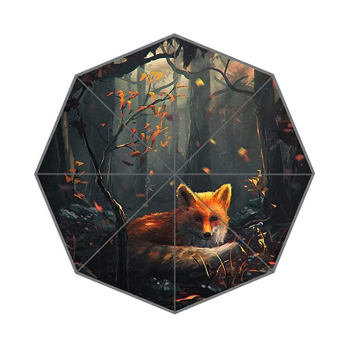 RAIN All Weather Umbrella Fox Deep Sleep in Forest Art Custom Foldable Umbrella