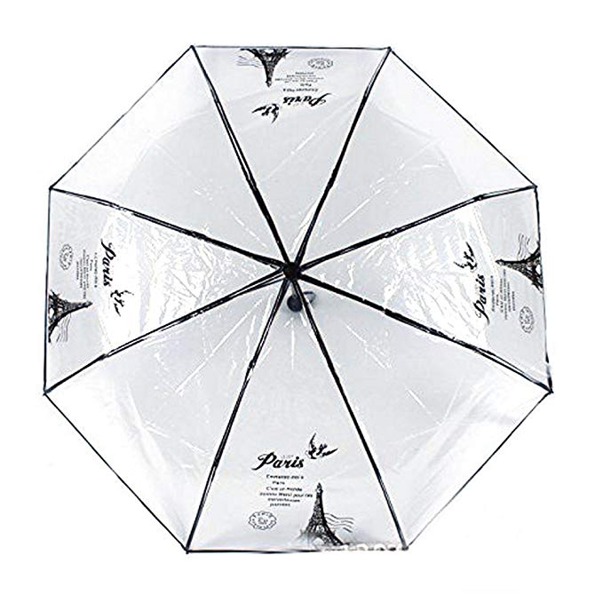 Free ePacket Transparent Folding Umbrella Paris Eiffel Tower Rain Umbrellas (black/Manual)