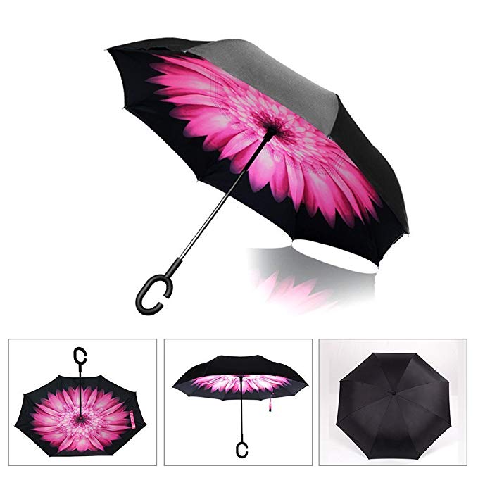 Double Layer Inverted C-Handle Umbrella by AIQI - Best for Car Use