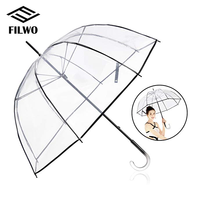 FILWO Bubble Umbrella, Transparent Clear Umbrella for Women, Easy Grip Handle Golf Umbrella Rainproof Windproof Large with Arc 52