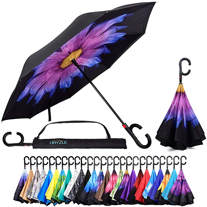 Reverse Inverted Inside Out Umbrella - Upside Down UV Protection Unique Windproof Brella That Open Better Than Most Umbrellas, Reversible Folding Double Layer, Suitable for Golf, Car, Women and Men